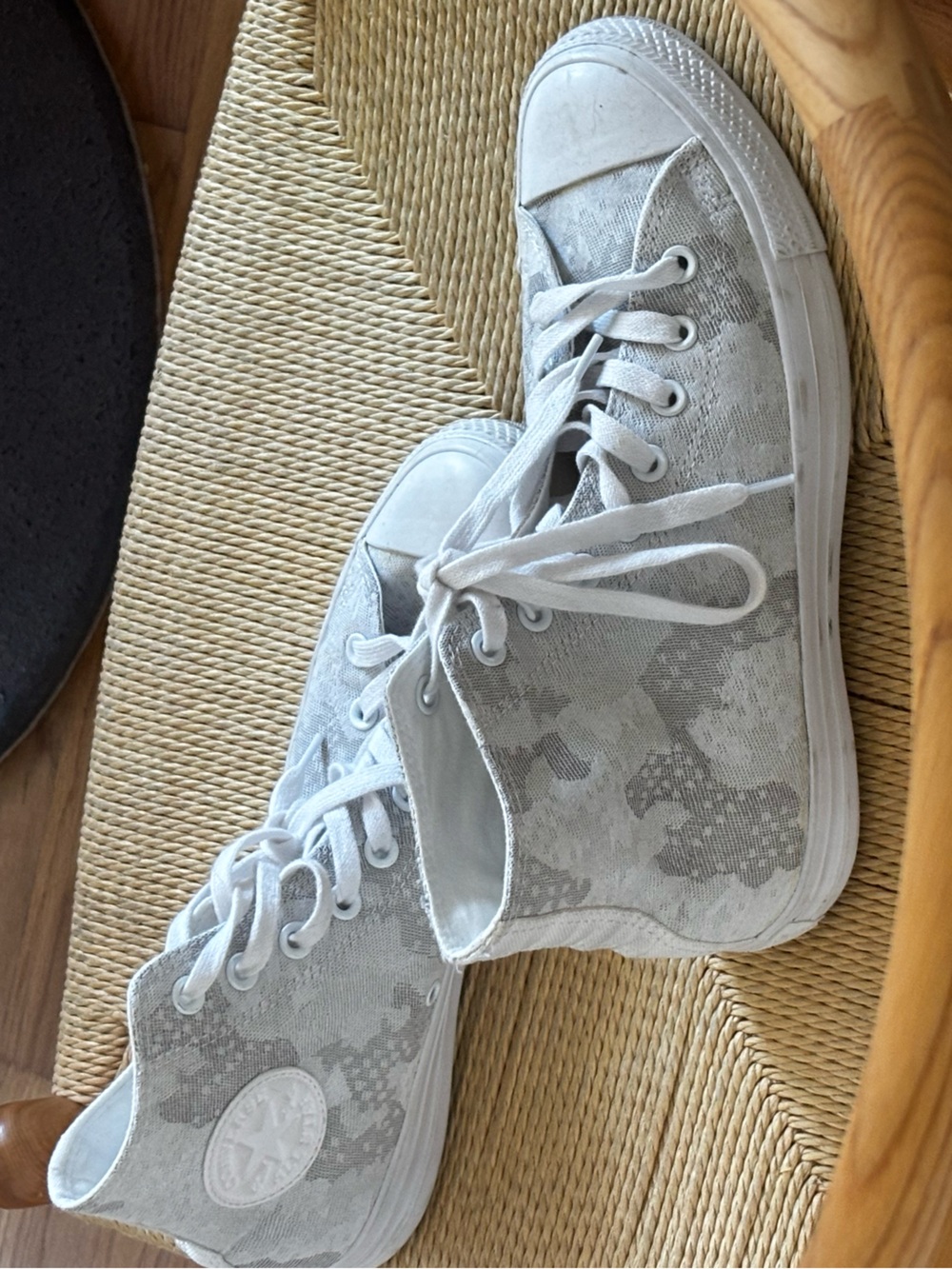 Converse High-Top Sneakers in Light Gray and White